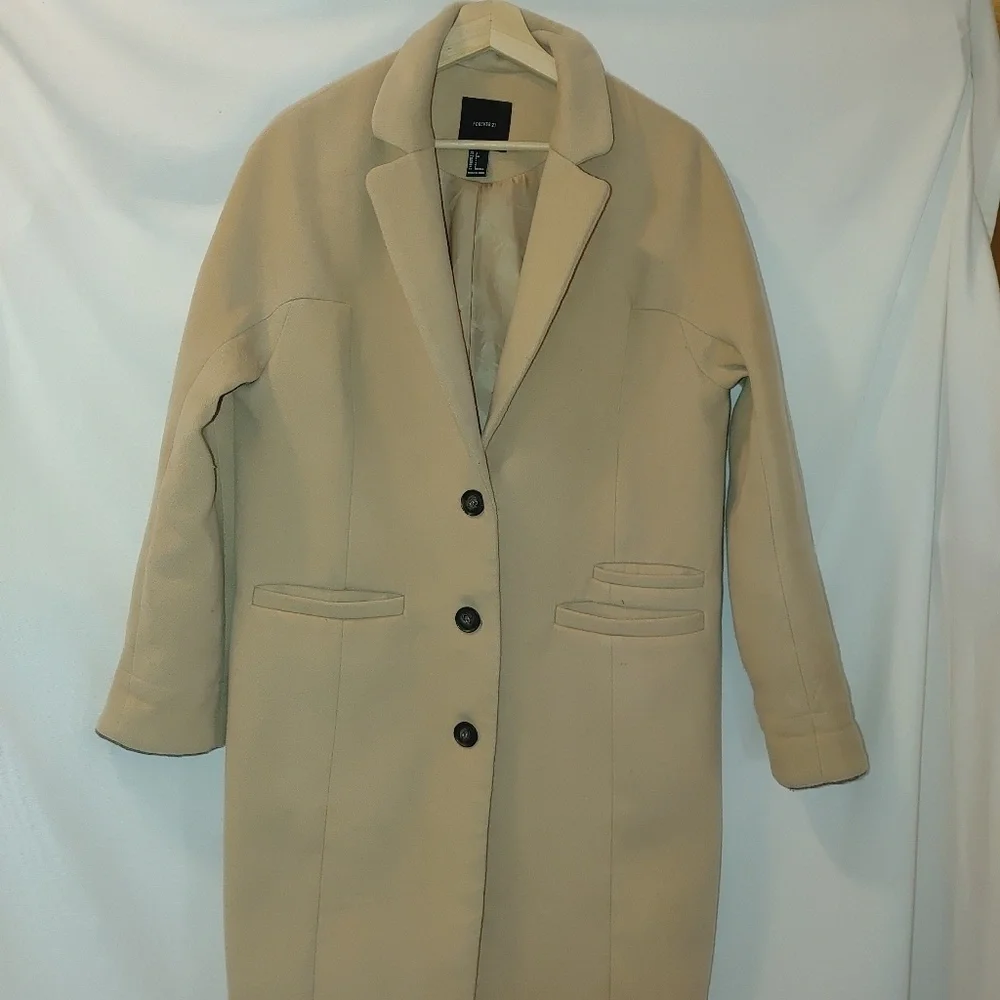 Forever 21 Au Revoir Overcoat Longline Car Coat Neutral Tan Single Breasted‎ - Picture 4 of 12